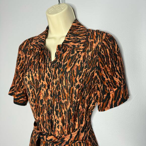 SANDRO Eliza Animal-Print Belted Midi Shirtdress Waist Belted Sz S - Picture 9 of 16